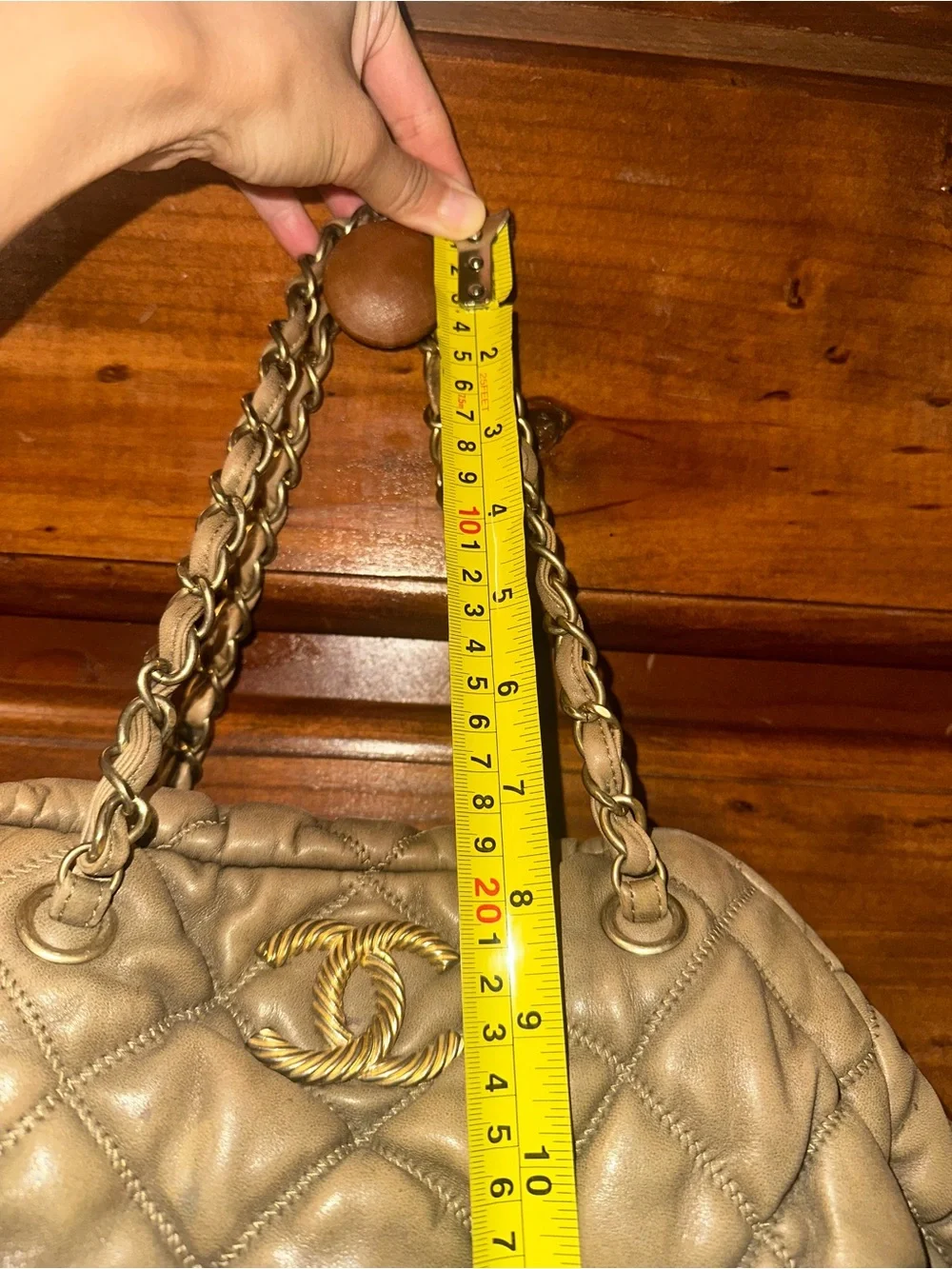 CHANEL Quilted Bowler Hobo Bag in Dark Beige/Taupe with Gold Hardware